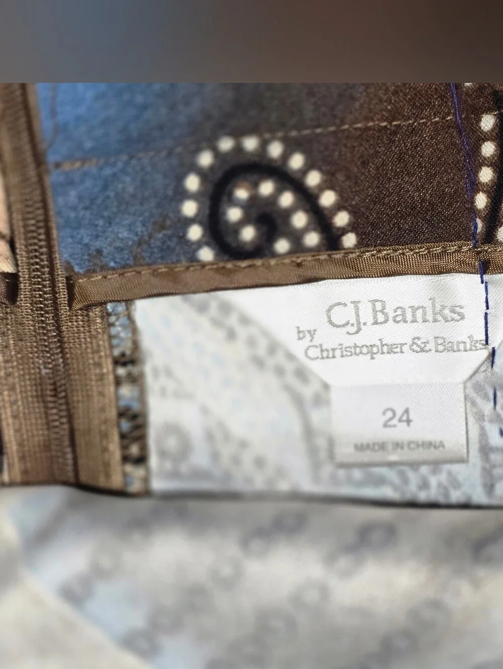 CJ Banks Size 24 Blue & Tan Decorative Paisley Long Skirt - Prairie Cottagecore
